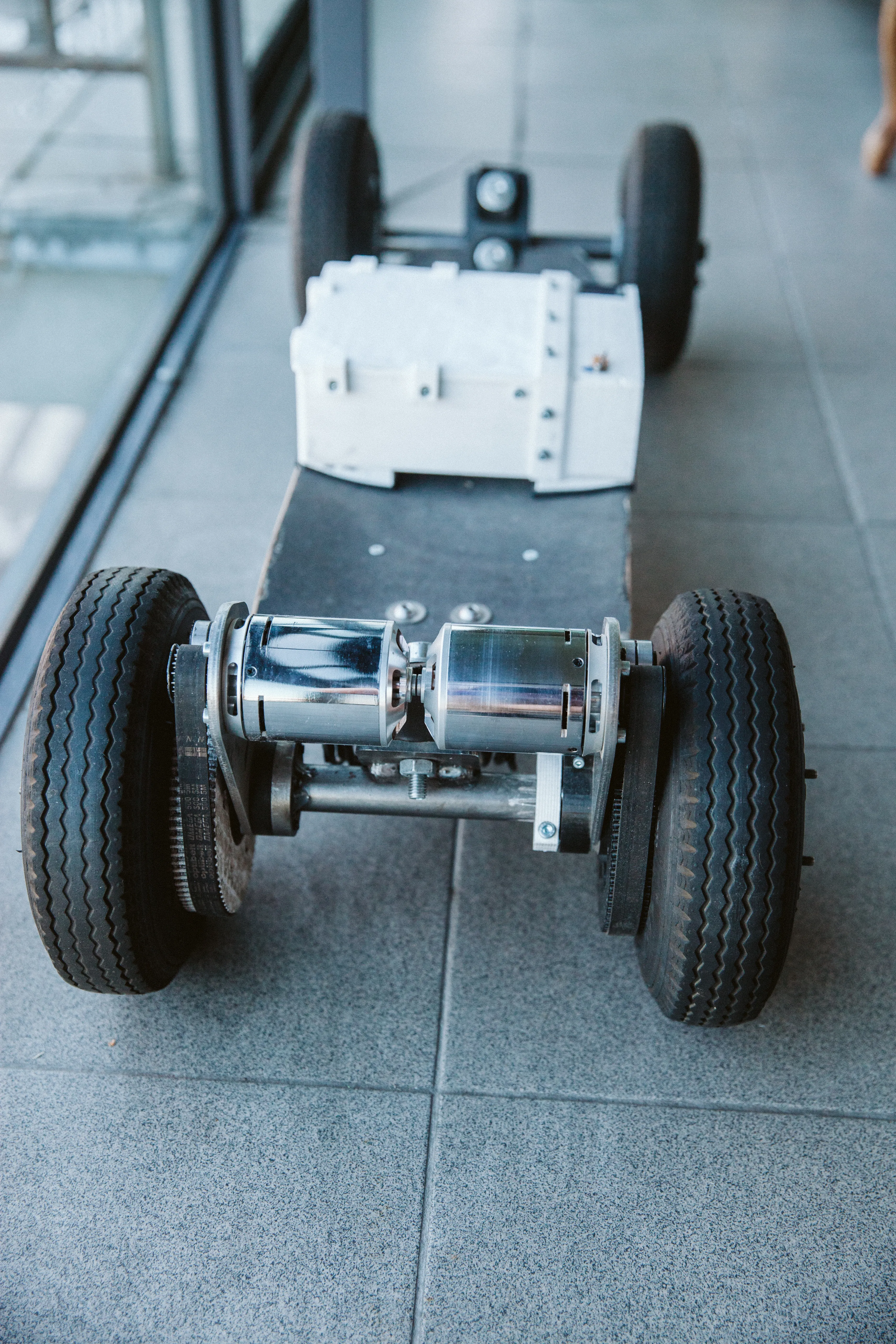 Same view, showing belt drive to both rear wheels