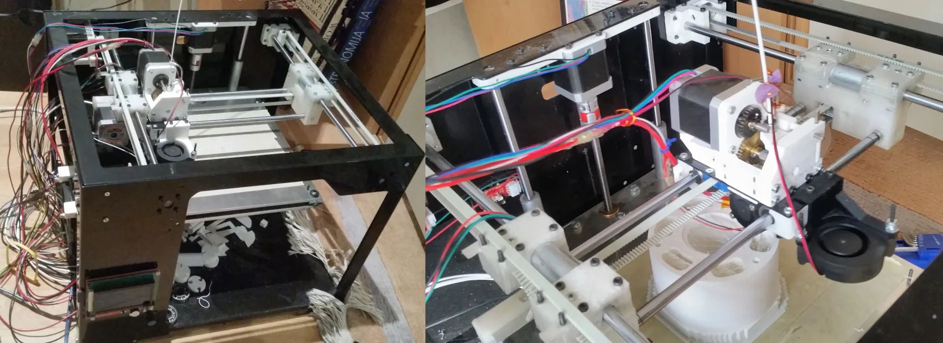 Printer mid-print, geared extruder visible